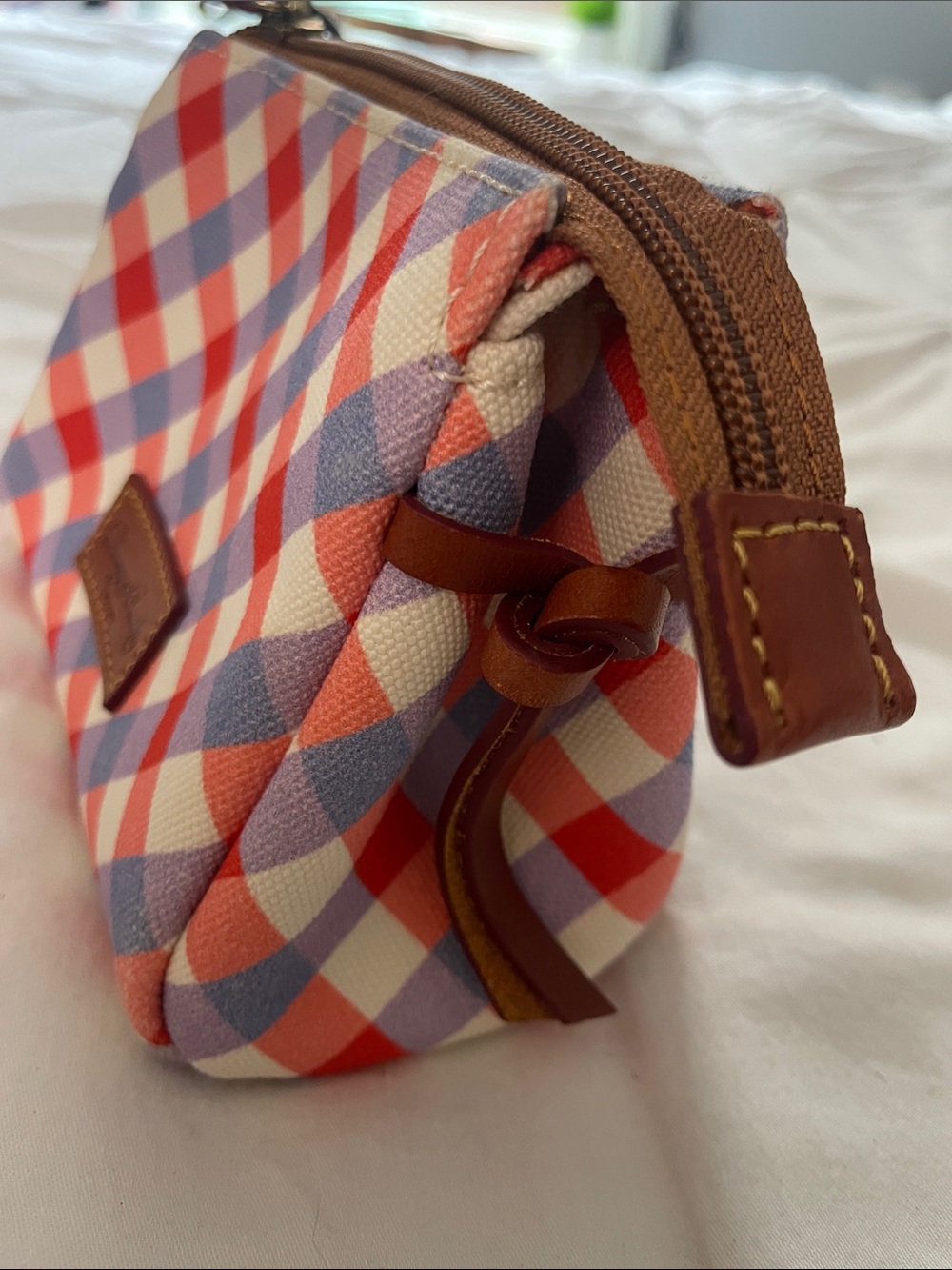 NWT Dooney & Bourke Red, Cream, and Lavender Gingham Mini Pouch - Picture 6 of 10